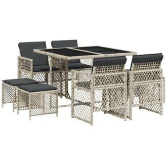vidaXL Vidaxl - Set Comedor De Jard&iacute;n 9 Pzas Cojines Rat&aacute;n Sint&eacute;tico Gris Claro