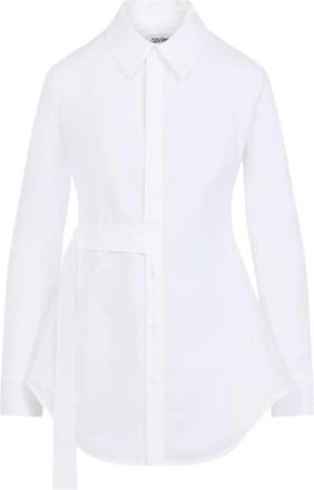 Jean Paul Gaultier Asymmetrische Popeline Blouse met Riem - Dames - Overhemden - Wit - 2XS - Katoen - Overhemden