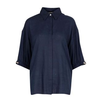 Herno Short Sleeve Shirt - Dames - Blouses & Shirts - Blauw - Maat: XL Linnen