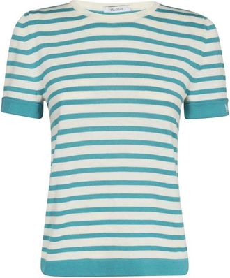 Max Mara Tops, Dames, Veelkleurig, S, Katoen, Gestreept katoenen gebreid T-shirt