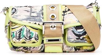 Prada Pre-owned Shoulder Bags, female, Green, Size: ONE SIZE Pre-owned Printed Crossbody Bag with Adjustable Shoulder Strap and Buckle Closure
