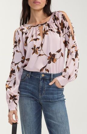 Liverpool L.A. Floral Shoulder Cutout Top in Pink Ch Bronze Multi at Nordstrom, Size X-Small