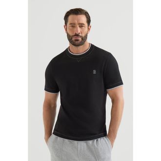 Brunello Cucinelli Cotton jersey crew neck T-shirt with logo and faux-layering in Black at Nordstrom, Size Xxx-Large