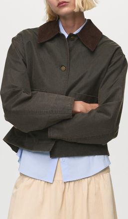 Mango Corduroy Collar Denim Jacket in Khaki Green at Nordstrom, Size Medium