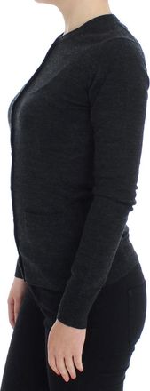 Dolce & Gabbana Womens Wool Button Cardigan Gray Goatskin Fur Shearling Clothing