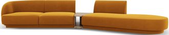 BLOOMINGLOFT 4-Sitzer Design Sofa Miley mit Beistelltisch - Samtbezug Senfgelb