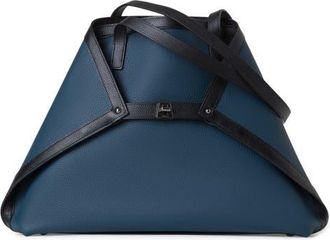 Akris Medium AI Colorblock Leather Tote in Pacific/Black at Nordstrom