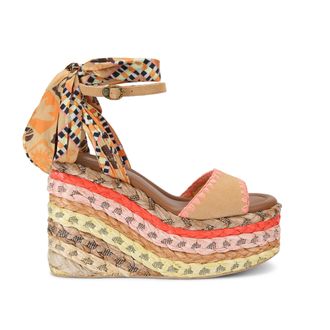 Kurt Geiger Womens Suede Chelsea Scarf Wedge Heels - Mustard