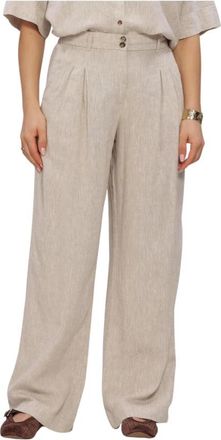 Moss Copenhagen Viana Ginia Pleat Pants - Dames - Wijde Broeken - Beige - L - Linnen - Broeken