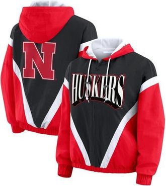 WEAR by Erin Andrews Womens WEAR by Erin Andrews Scarlet/Black Nebraska Huskers Colorblock Full-Zip Hoodie Windbreaker Jacket at Nordstrom, Size Small