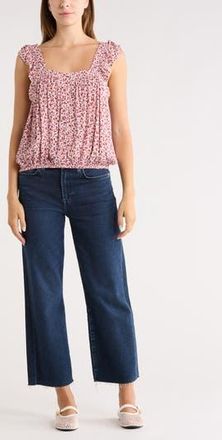 Melrose and Market Floral Ruffle Strap Tank in White- Purple P Dense Delia at Nordstrom Rack, Size Xx-Large
