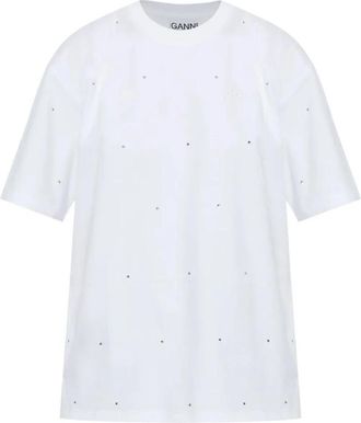 Ganni T-shirt met kristaldetails - Dames - T-shirts - Wit - XS - Katoen - Tops