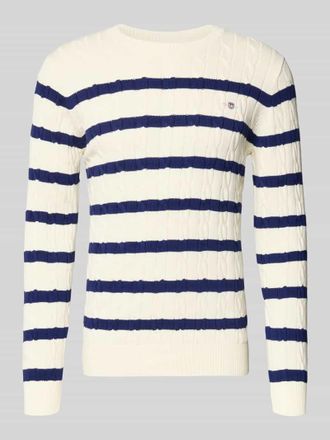 GANT Slim Fit Pullover in Strick-Optik in Offwhite, Gr&ouml;&szlig;e XXXL