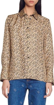 Sandro Annita Floral Print Silk Blouse in Beige at Nordstrom Rack, Size 1 (Fits Like 2-4 Us)