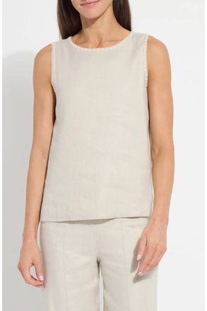 Lyss&eacute; Gabriela Embroidered Detail Blend Tank In Flax Linen