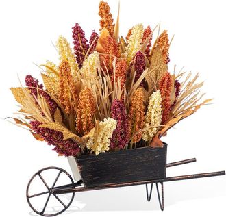 Glitzhome 15H Fall Multi-Colored Sorghum Cart Centerpiece in Orange at Nordstrom, Size Medium