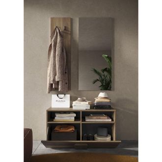 Dmora Mueble De Entrada Muros, Espejo Incluido, 4 Pares, 2 Estantes, 91x36x165h Cm Roble Marr&oacute;n