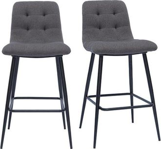 Miliboo Set De 2 Taburetes De Cocina De Dise&ntilde;o En Tela Gris Y Metal 65 Cm De Altura Escape