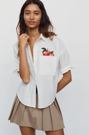 Maeve Mabel Boxy Oxford Embroidered Shirt Top