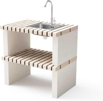 Movelar Caballete Lateral Nazca Con Lavabo Y Grifo Para Barbacoa De Obra Prefabricada (beige - 86,5 X 58 X 58 Cm) - Uso En Exteriores - Movelar