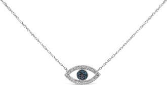 House of Brilliance Sterling Silver 1/4 Cttw Blue and White Diamond Evil Eye Necklace