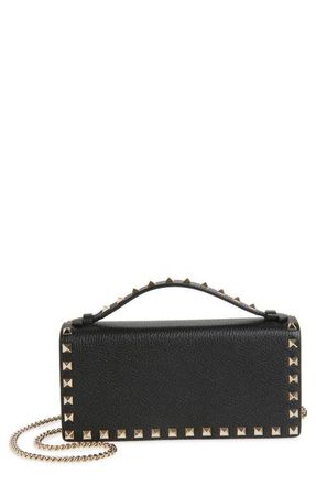 Valentino Garavani Rockstud Leather Wallet on a Chain in Black at Nordstrom