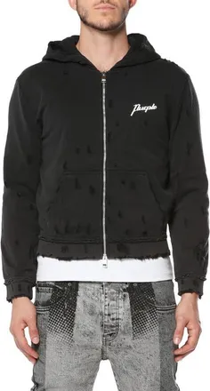 Purple Midweight Slub Shrunken Graphic Zip Hoodie in Black at Nordstrom, Size X-Small