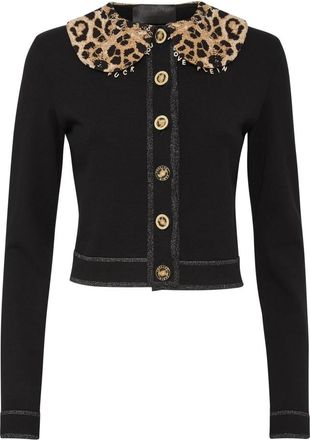 Philipp Plein Leopard Collar Cardigan - Dames - Vesten - Zwart - S - Polyester - Truien & Vesten
