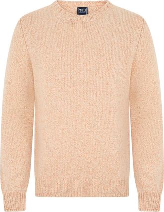 Fedeli Trui in zalmkleur met een casual en veelzijdige design - Heren - Ronde hals truien - Roze - L - Kasjmier - Truien & Vesten