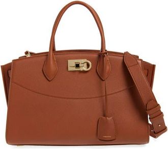 Ferragamo Medium The Studio Soft Leather Top Handle Bag in New Cognac at Nordstrom