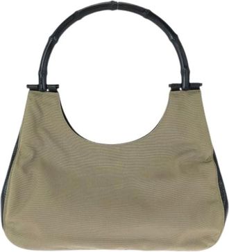 Gucci Pre-owned Shoulder Bags, female, Beige, Size: ONE SIZE Pre-owned Bamboo Hobo Nylon Leather Handbag
