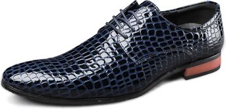 Generic Formal Shoes for Men Lace Up Crocodile Embossed Derby Shoes Pointed Toe Vegan Leather Low Top Slip Resistant Block Heel Party(Blue,6.5 UK)