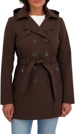 Sebby Water-Resistant Hooded Double-Breasted Trench Coat in Brown at Nordstrom Rack, Size X-Small