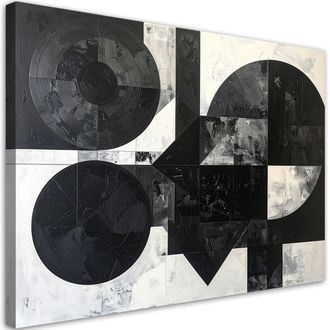 Feeby Cuadro En Lienzo, Abstracci&oacute;n Textura De C&iacute;rculos Formas Blanco Y Negro, 120x80