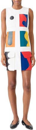Akris Paravent Patchwork Leather Sheath Dress in Ecru Muti Color at Nordstrom, Size 10