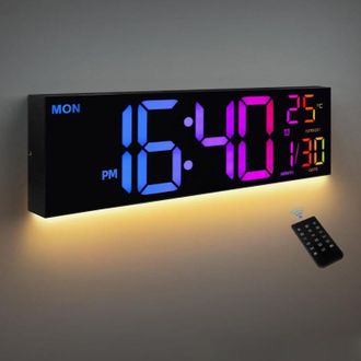 OEM Reloj De Pared Digital De 8 Colores, Grande, De 16,2, Con Temperatura, Fecha, Horario De Verano Autom&aacute;tico, Luz Nocturna Y Atenuador Autom&aacute;tico. Reloj