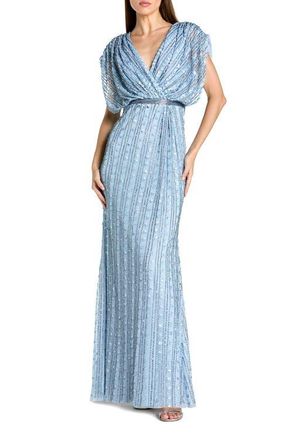 Mac Duggal Embellished Blouson V Neck Column Gown Dress in Periwinkle at Nordstrom, Size 14