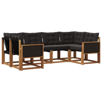 vidaXL Conjunto De Sof&aacute;s De Exterior Con Coj&iacute;n 6 Pcs Natural Y Negro Vidaxl