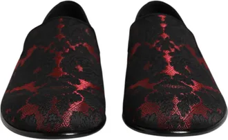 Dolce & Gabbana Red Black Jacquard Slip On Loafers Mens Shoes