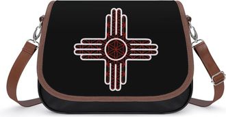 Generic Red Geometry New Mexico Flag Crossbody Bags for Women Fashion Leather Shoulder Handbags With Adjustable Strap