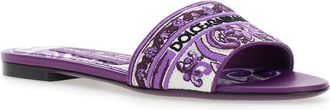 Dolce & Gabbana Womens Violet Sandals With Logo Embroidery Cotton