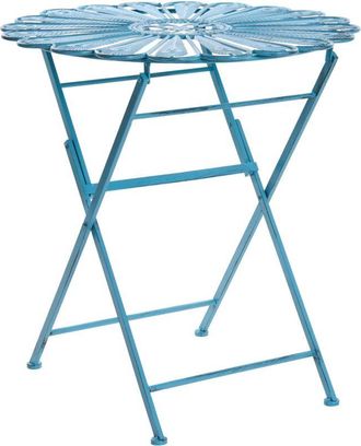 Beliani Outdoor Bistro Table Blue Metal Powder Coated Distressed Effect PAVIA