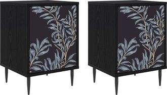 vidaXL Mesa De Noche Dokkum 2 Uds. Roble Negro 36 X 33 X 51 Cm Vidaxl