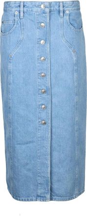 Isabel Marant Light Blue Long A-Line Cotton Skirt With Button Closure And Pockets