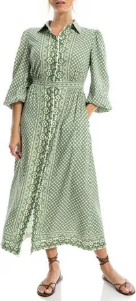 Max Studio Embroidered Shirtdress in Green Magnolia at Nordstrom Rack, Size X-Small