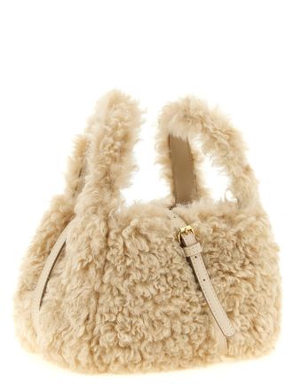 Stella McCartney Shearling Logo Shoulder Bag - Cream