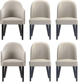 Manhattan Comfort 6Pc Hillman Leatherette & Velvet Dining Chair & Arm Chair Set
