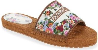 Dolce & Gabbana Floral Embroidered Flat Espadrille Sandal in Bianco/Multicolor at Nordstrom, Size 10Us