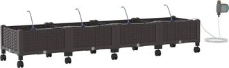 vidaXL Maceta De Jard&iacute;n Con Riego Y Ruedas 4 Uds. Marr&oacute;n Pp Vidaxl
