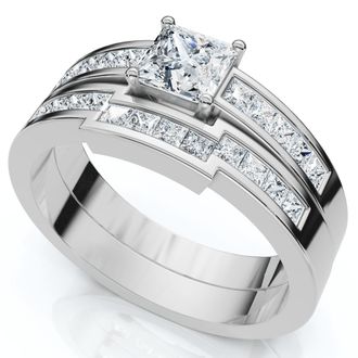 Pompeii3 1ct Princess Cut Channel Set Diamond Wedding Engagement Ring 14K White Gold Size Selectable